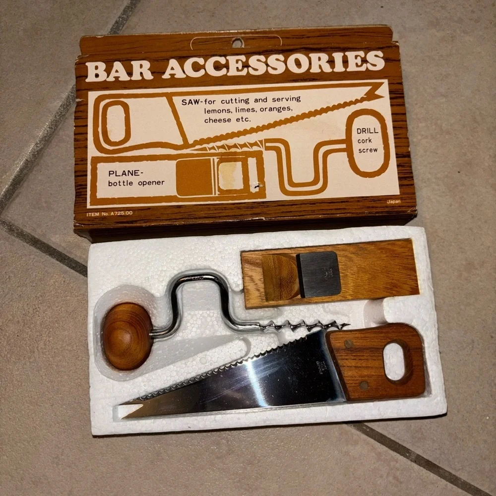 Wooden Bar Accessories Vintage Tool Box With Bar Tools mini Saw planer